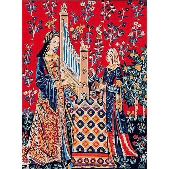 Gobelin Lady Unicorn Hearing Printed Tapestry Needlepoint Canvas